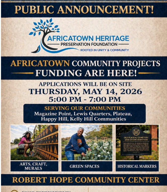 Africatown Heritage Preservation Foundation public announcement flyer for Africatown Community Projects Funding